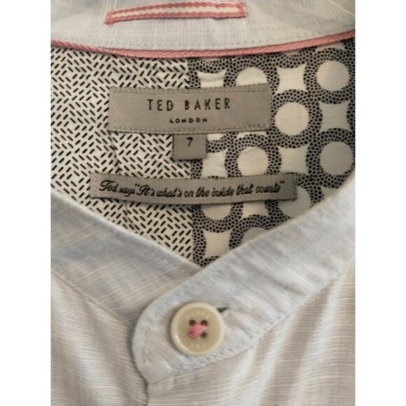 TED BAKER Mens Linen Blend Button Up Collarless Roll Tab Shirt Blue - 7 (3XL) - Picture 2 of 9